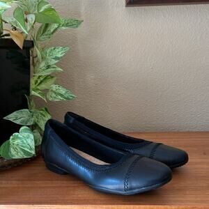 Clarks Shoes Sara Ballet Flat Black 9W Leather wide Comfort Arch Support